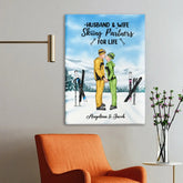 Art mural personnalisé sur toile de ski pour les couples, les amateurs de ski - Skiing Partners for Life